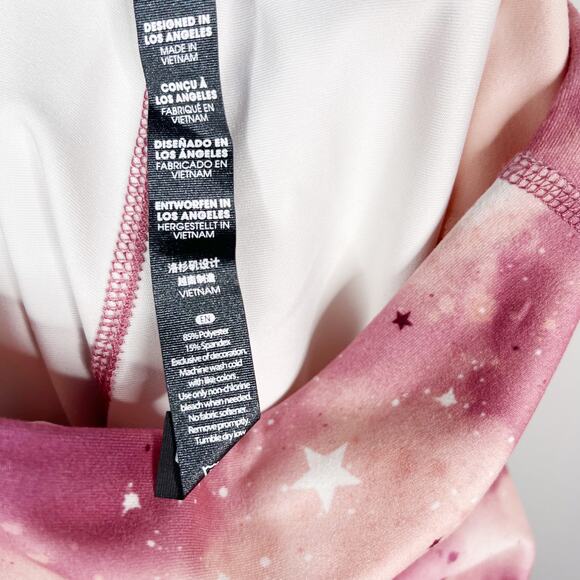 New Wildfox Sweat Small Pink Stars & Clouds Printed Leggings High Waist Workout - Picture 8 of 10